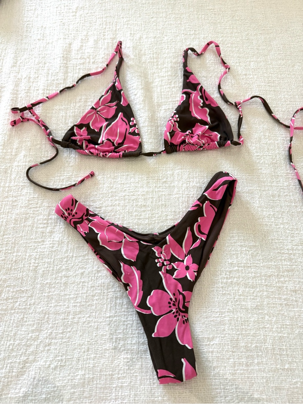 Roxy Pink Floral Triangle Bikini Set on Black